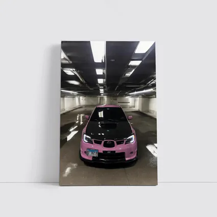 Pink Subaru WRX STI Underground Parking Garage