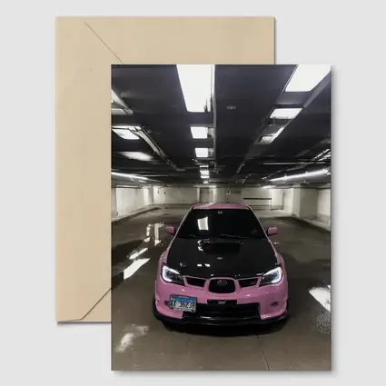 Pink Subaru WRX STI Underground Parking Garage