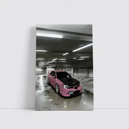 Pink Subaru WRX STI Underground Parking Garage