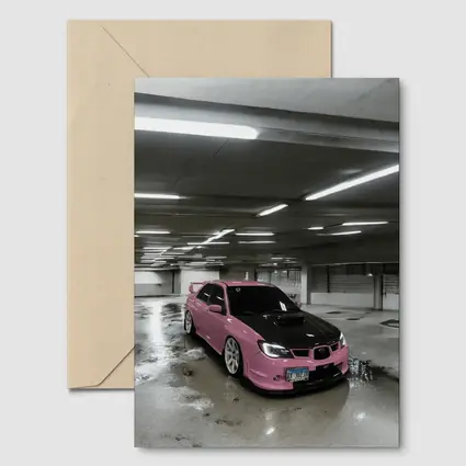 Pink Subaru WRX STI Underground Parking Garage