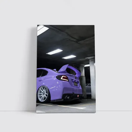 Purple Subaru WRX Parked Underground Garage
