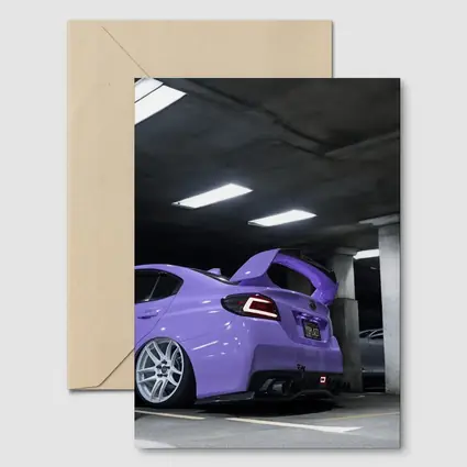 Purple Subaru WRX Parked Underground Garage