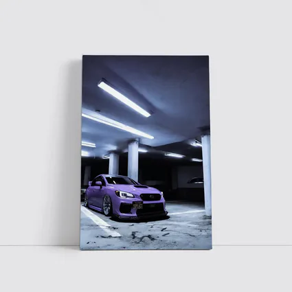Subaru WRX Purple Stance Parking Garage Night