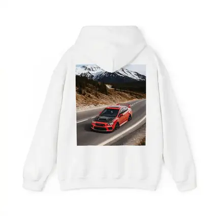 Red Subaru WRX STI Snowy Mountain Road