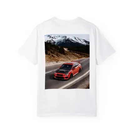 Red Subaru WRX STI Snowy Mountain Road