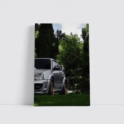 Subaru WRX Silver Car Green Trees