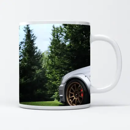 Subaru WRX Silver Bronze Wheels Green Trees