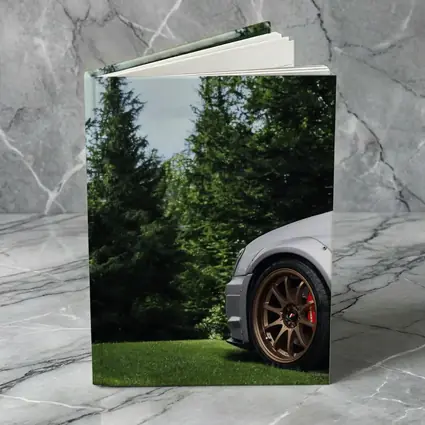 Subaru WRX Silver Bronze Wheels Green Trees