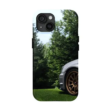 Subaru WRX Silver Bronze Wheels Green Trees