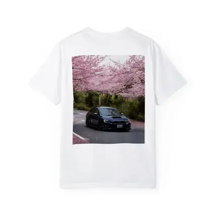 Subaru WRX STI Under Cherry Blossom Trees