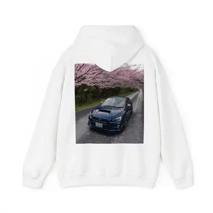 Subaru WRX Under Pink Cherry Blossom Road