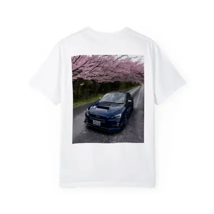 Subaru WRX Under Pink Cherry Blossom Road