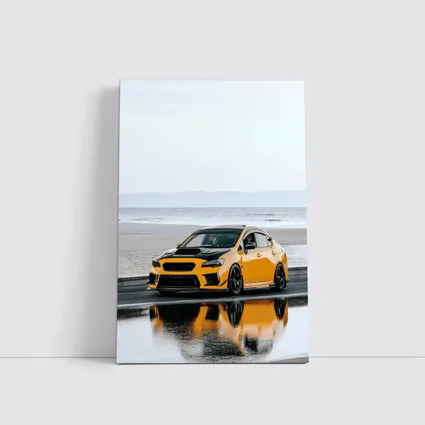 Subaru WRX Yellow Stance Wet Coastal Road