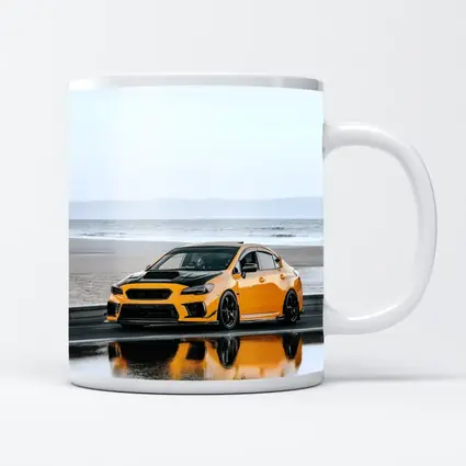 Subaru WRX Yellow Stance Wet Coastal Road