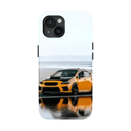 Subaru WRX Yellow Stance Wet Coastal Road