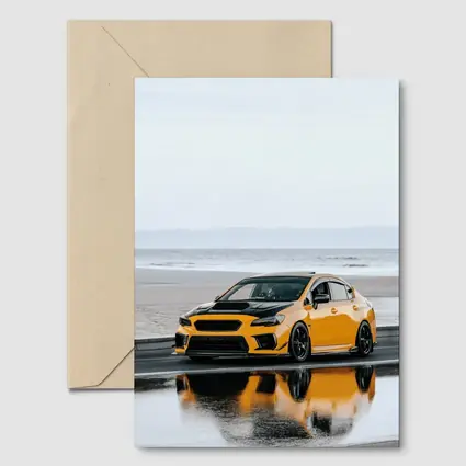Subaru WRX Yellow Stance Wet Coastal Road