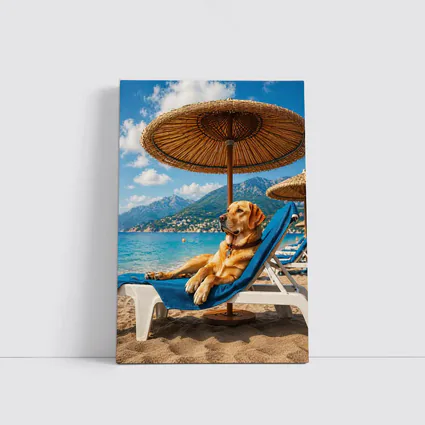 Labrador Retriever Relaxing on Beach Sunbed