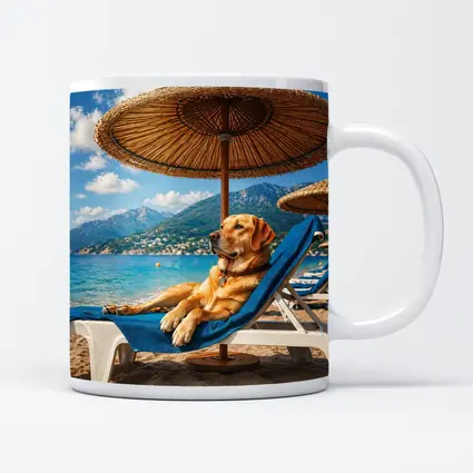 Labrador Retriever Relaxing on Beach Sunbed