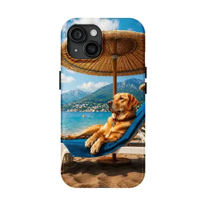 Labrador Retriever Relaxing on Beach Sunbed