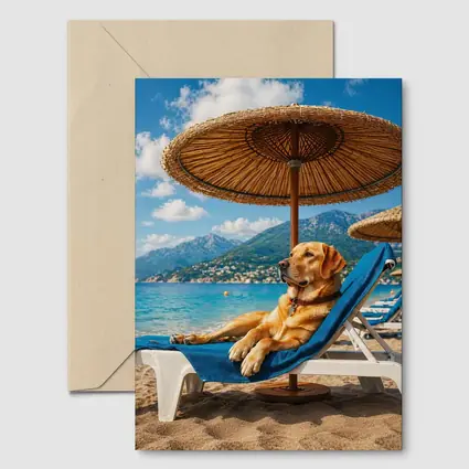 Labrador Retriever Relaxing on Beach Sunbed