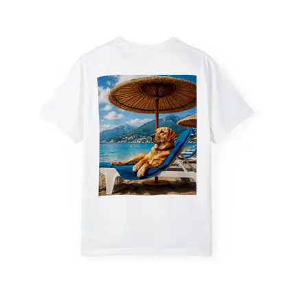 Labrador Retriever Relaxing on Beach Sunbed