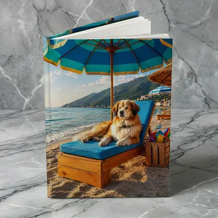 Golden Retriever Relaxing On Summer Beach