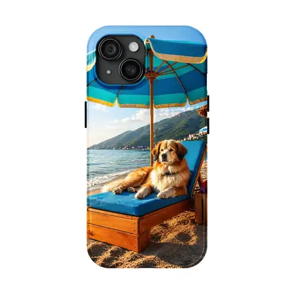 Golden Retriever Relaxing On Summer Beach