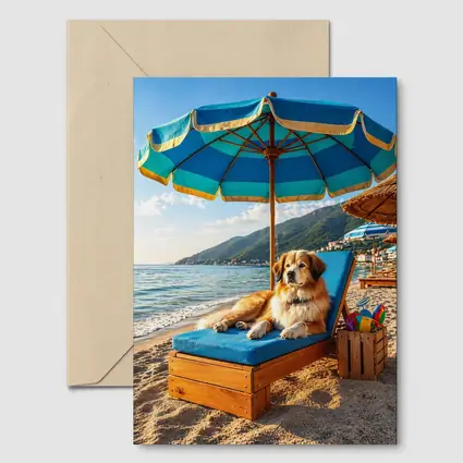 Golden Retriever Relaxing On Summer Beach