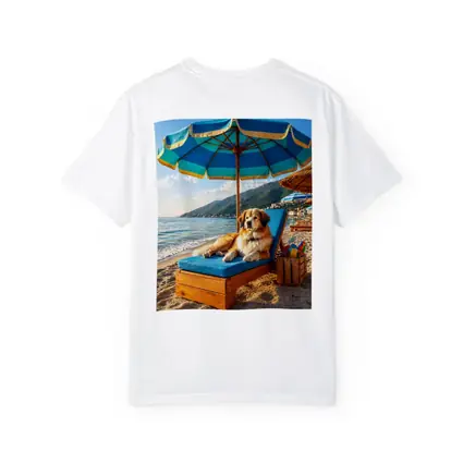Golden Retriever Relaxing On Summer Beach