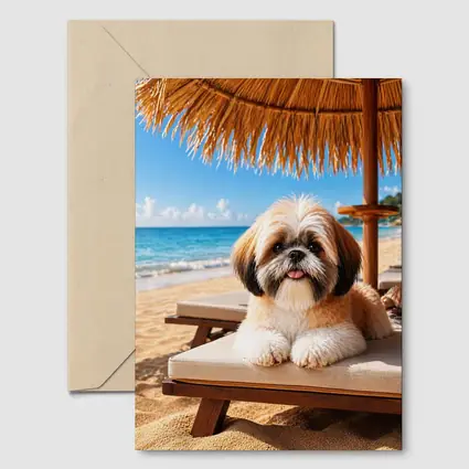 Shih Tzu Relaxing on Sunny Beach Chair