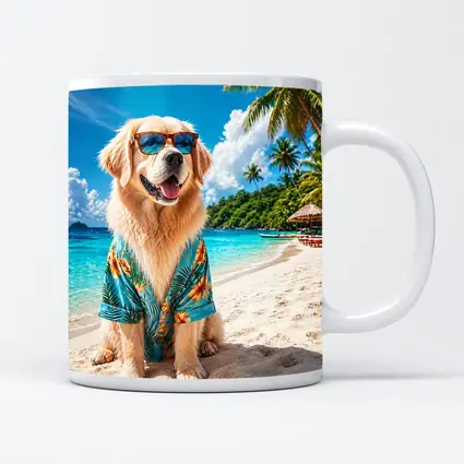 Golden Retriever Sunglasses Hawaiian Shirt Tropical Beach