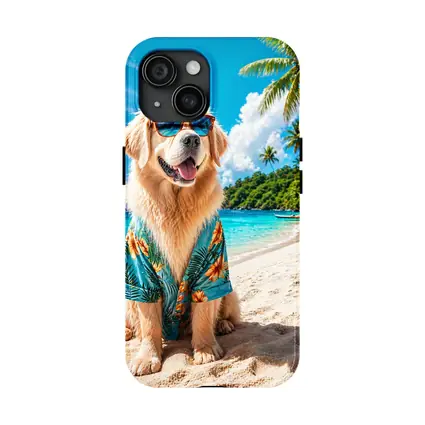 Golden Retriever Sunglasses Hawaiian Shirt Tropical Beach