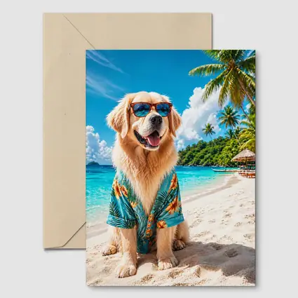 Golden Retriever Sunglasses Hawaiian Shirt Tropical Beach
