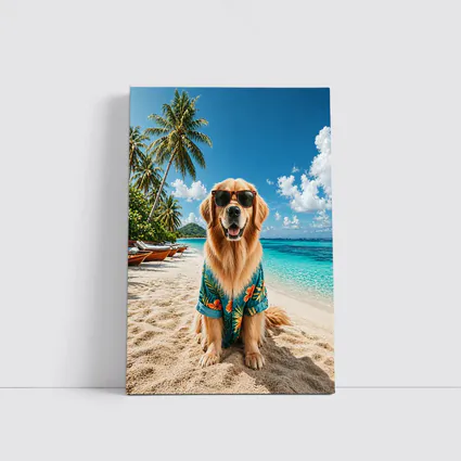 Golden Retriever Sunglasses Hawaiian Shirt Tropical Beach