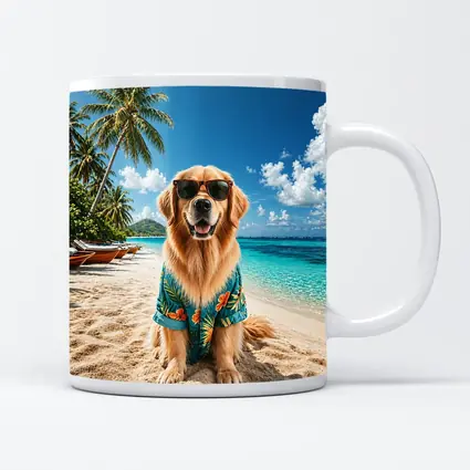 Golden Retriever Sunglasses Hawaiian Shirt Tropical Beach