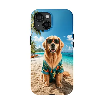 Golden Retriever Sunglasses Hawaiian Shirt Tropical Beach