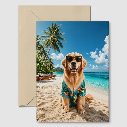 Golden Retriever Sunglasses Hawaiian Shirt Tropical Beach