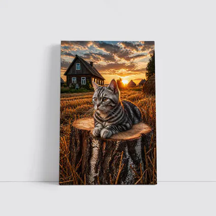 American Shorthair Cat Rural Sunset Field