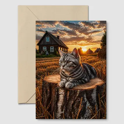 American Shorthair Cat Rural Sunset Field