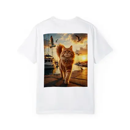 Orange Cat Walking Marina at Golden Sunset