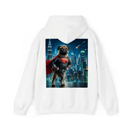 Pug Superman Hero Futuristic City Night