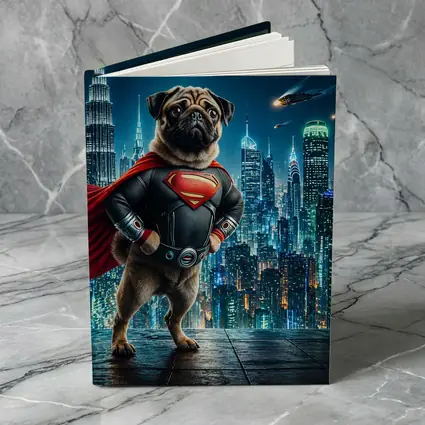 Pug Superman Hero Futuristic City Night