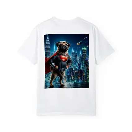 Pug Superman Hero Futuristic City Night