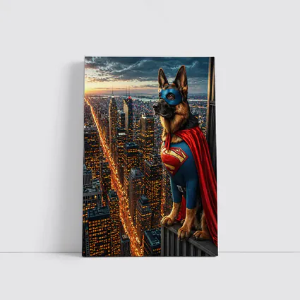 German Shepherd Superman Hero City Night