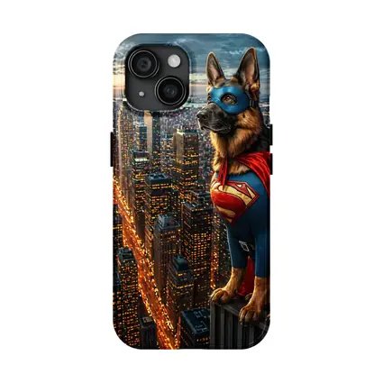 German Shepherd Superman Hero City Night