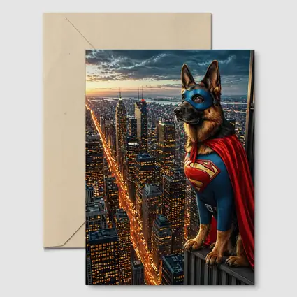 German Shepherd Superman Hero City Night