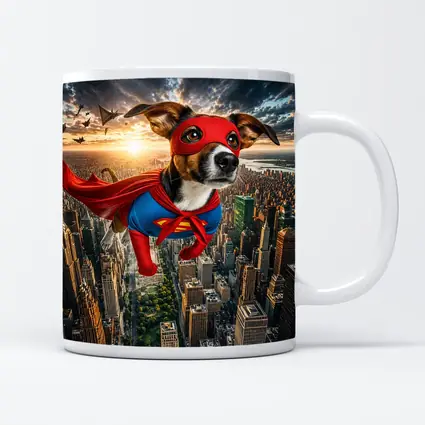 Jack Russell Terrier Superhero Flying Over City
