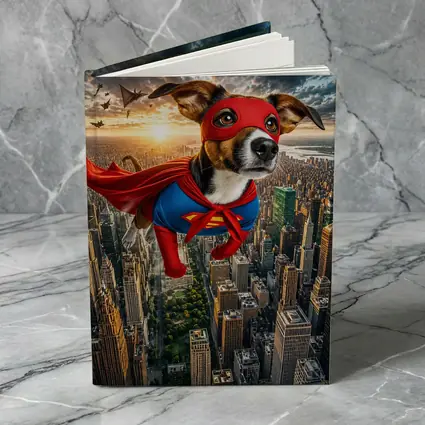 Jack Russell Terrier Superhero Flying Over City
