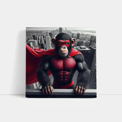 Superhero Chimpanzee Red Cape City Skyline