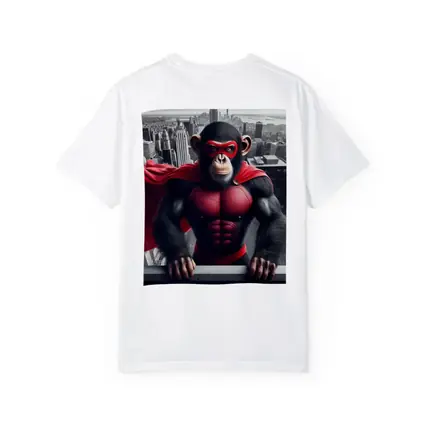 Superhero Chimpanzee Red Cape City Skyline